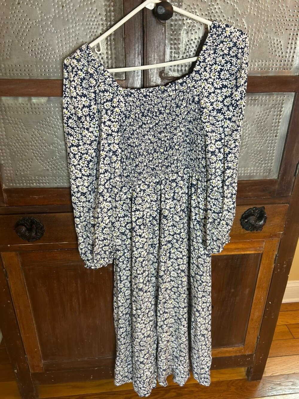 J Crew Long Sleeve Blue flower print smocked top dress